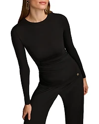 Long Sleeve Gathered Stretch Crepe Tee