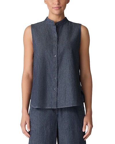 Eileen Fisher Mandarin Collar Sleeveless Shirt