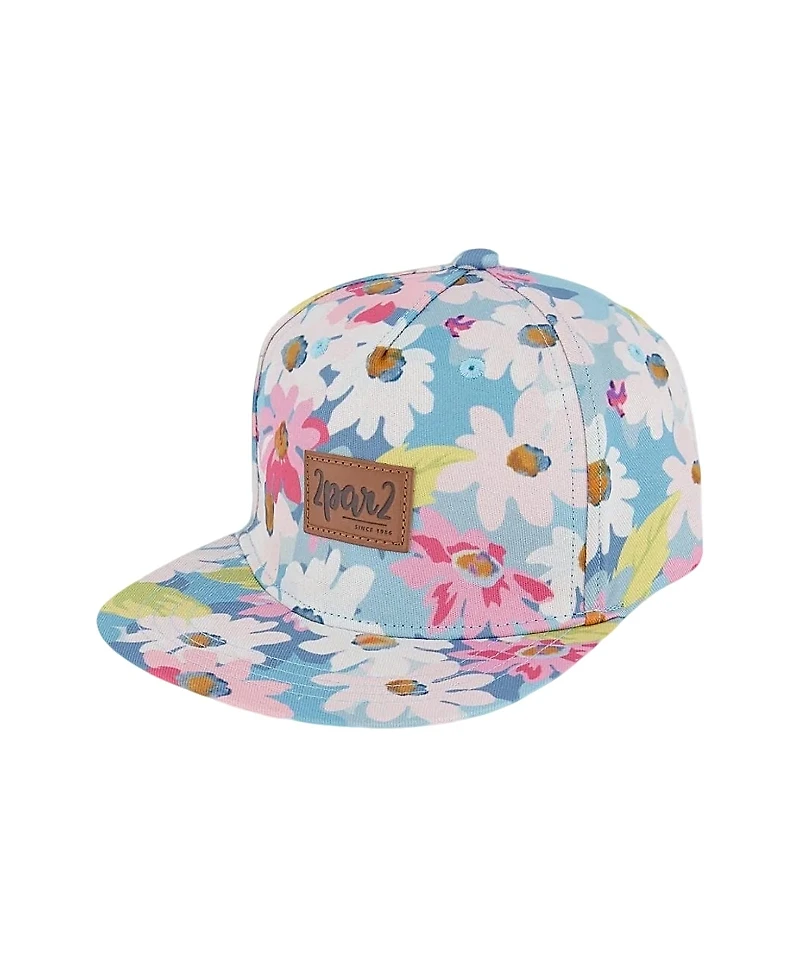 Deux par Deux Girls' Printed Flowers Cap - Little Kid, Big Kid