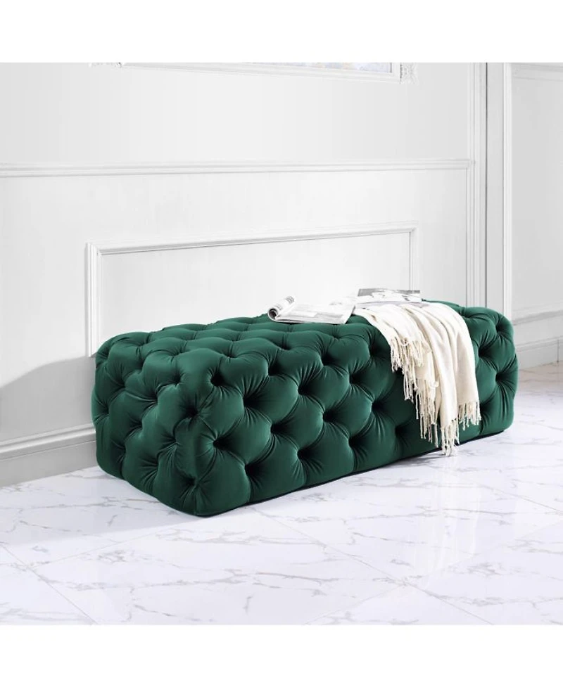 Kaylee Velvet Ottoman in Green