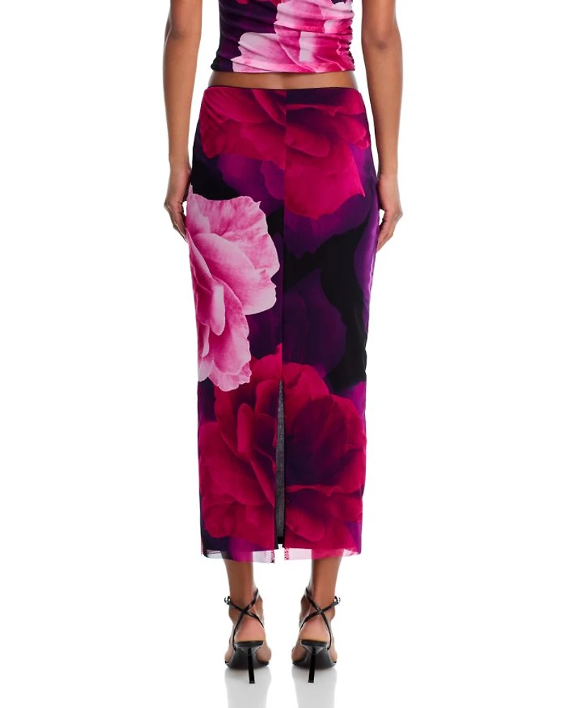 Floral Mesh Midi Skirt - Exclusive
