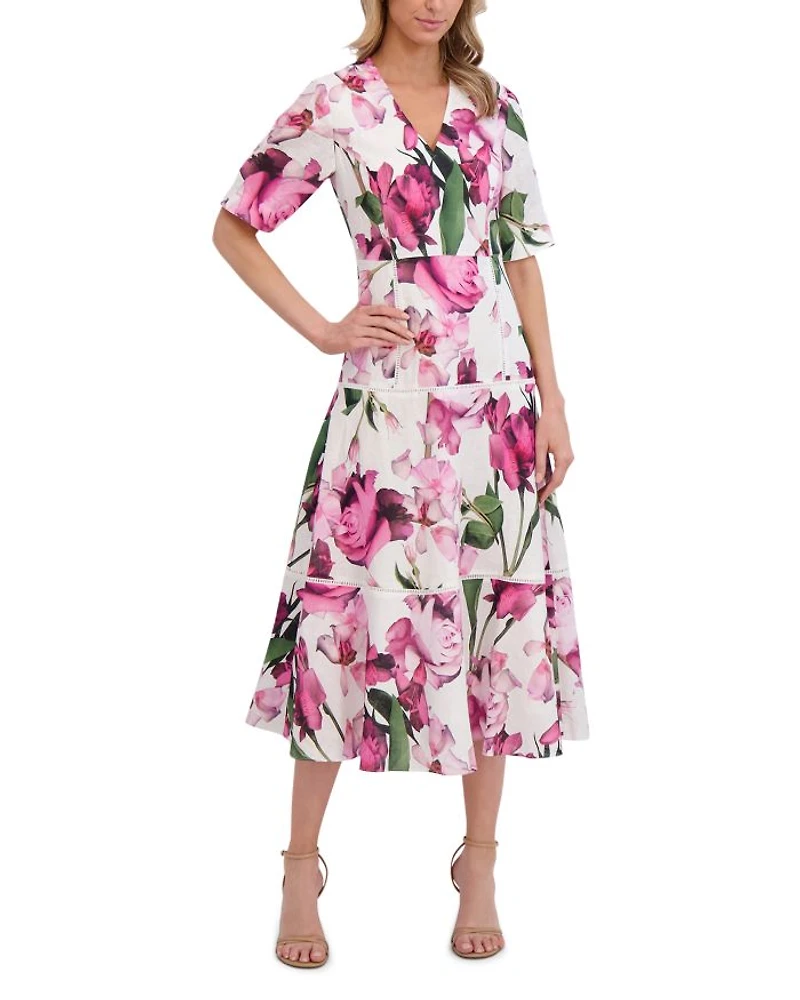 Short Sleeve V Neck Midi Dress