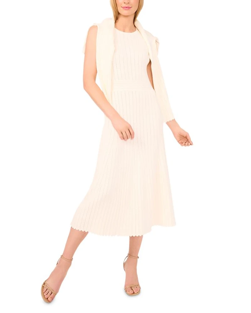 Sleeveless Round Neck Midi Dress with Pointelle and Rib
