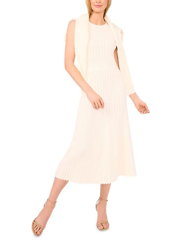 Sleeveless Round Neck Midi Dress with Pointelle and Rib