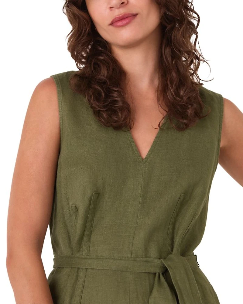Belted Seamed Linen Jumpsuit