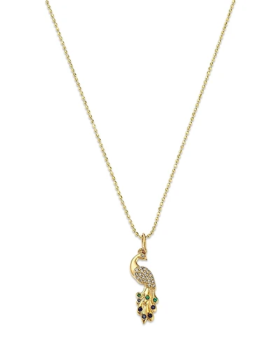Sydney Evan 14K Yellow Gold Emerald, Sapphire & Diamond Peacock Pendant Necklace, 18