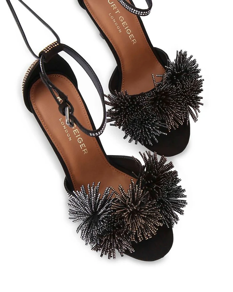 Women's Suede Pom Ankle Tie Sandals