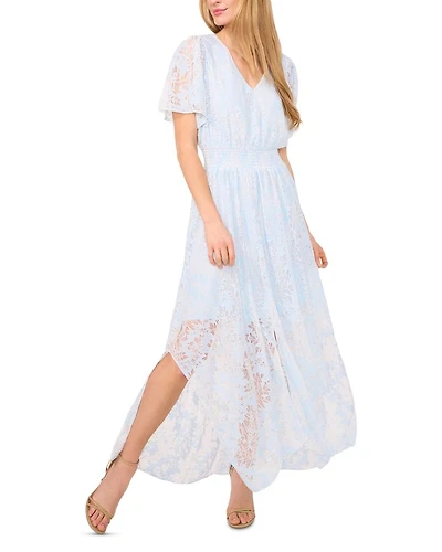 Smocked Waist Flutter Sleeve Dress