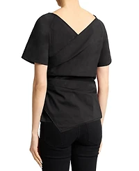 MURPHY Short Sleeve Wrap Top with Asymmetric Tucked Closure Stretch Cotton Blend