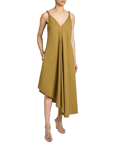 Kourt Asymmetric Sleeveless Linen Blend Midi Billow Dress