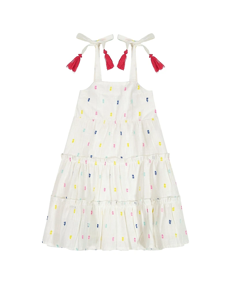 Mer St. Barth Girls' Bella Shoulder Tie Confetti Swiss Dot Sundress - Little Kid, Big Kid