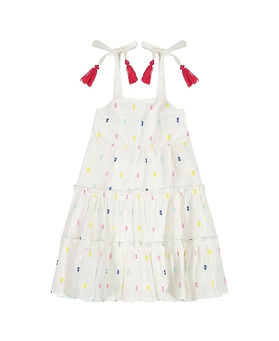 Mer St. Barth Girls' Bella Shoulder Tie Confetti Swiss Dot Sundress - Little Kid, Big Kid
