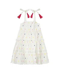 Mer St. Barth Girls' Bella Shoulder Tie Confetti Swiss Dot Sundress - Little Kid, Big Kid