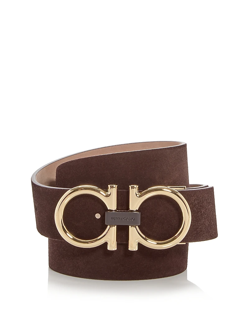 Ferragamo Men's Double Gancini Suede Belt