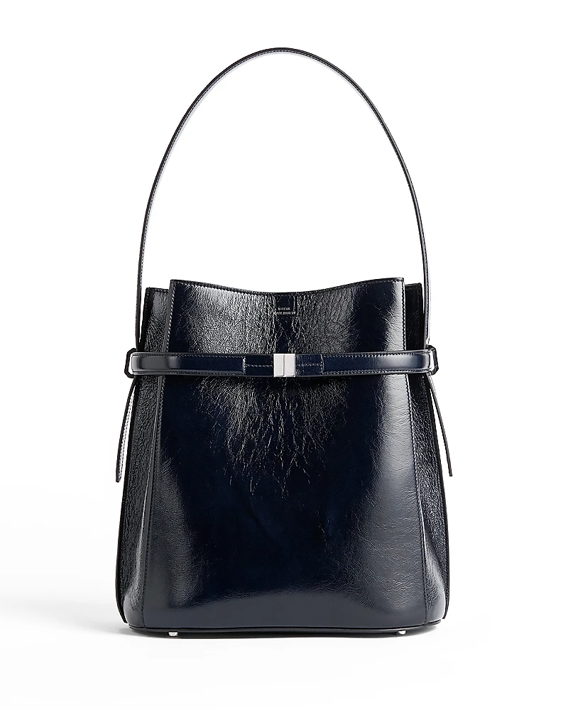 Toteme Belted Naplack Crinkled-Leather Bucket Bag