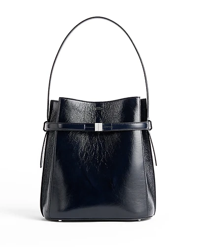 Toteme Belted Naplack Crinkled-Leather Bucket Bag