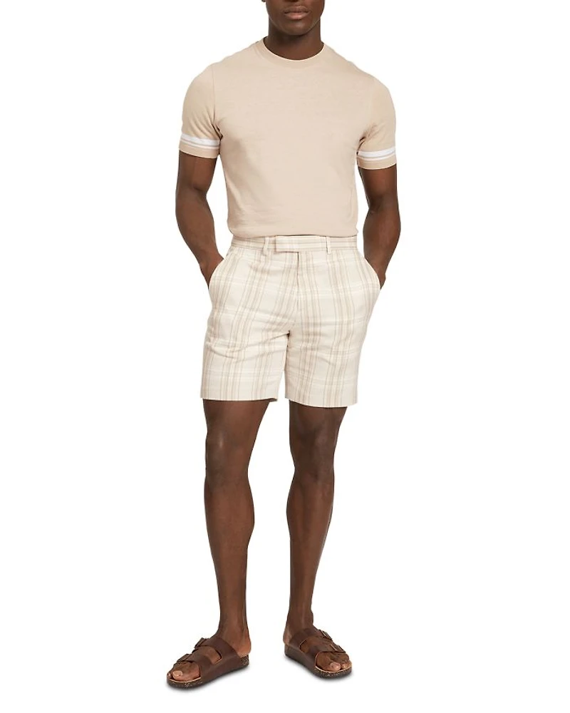 Arrigos Checked Cotton & Linen Straight Leg 7.5" Shorts