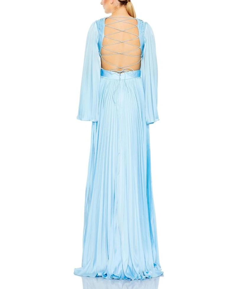 Long Sleeve Lace-up Back Charmeuse Gown
