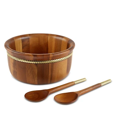 Braid Gold Round Salad Bowl & Servers