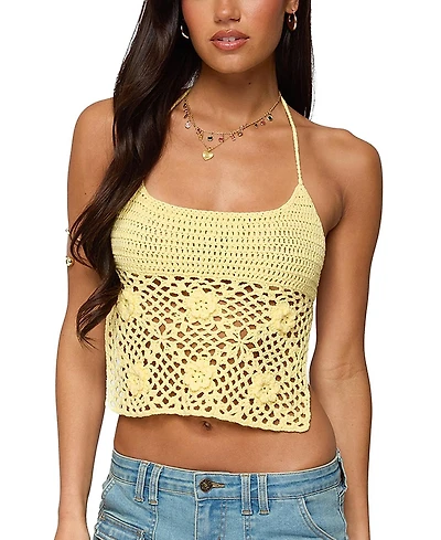 Edikted Miel Crochet Backless Halter Top