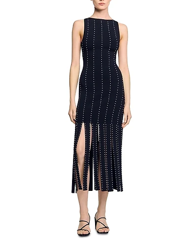 Sandro Fringed Knit Maxi Dress