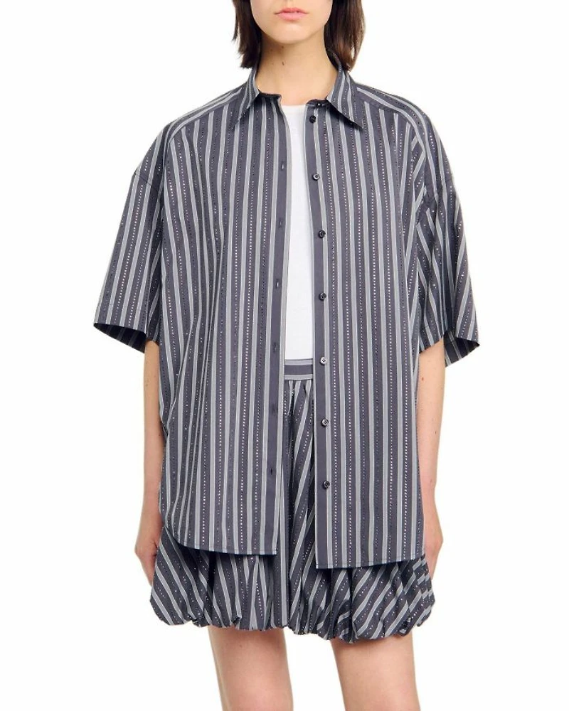 Oversized Striped Rhinestone Shirt