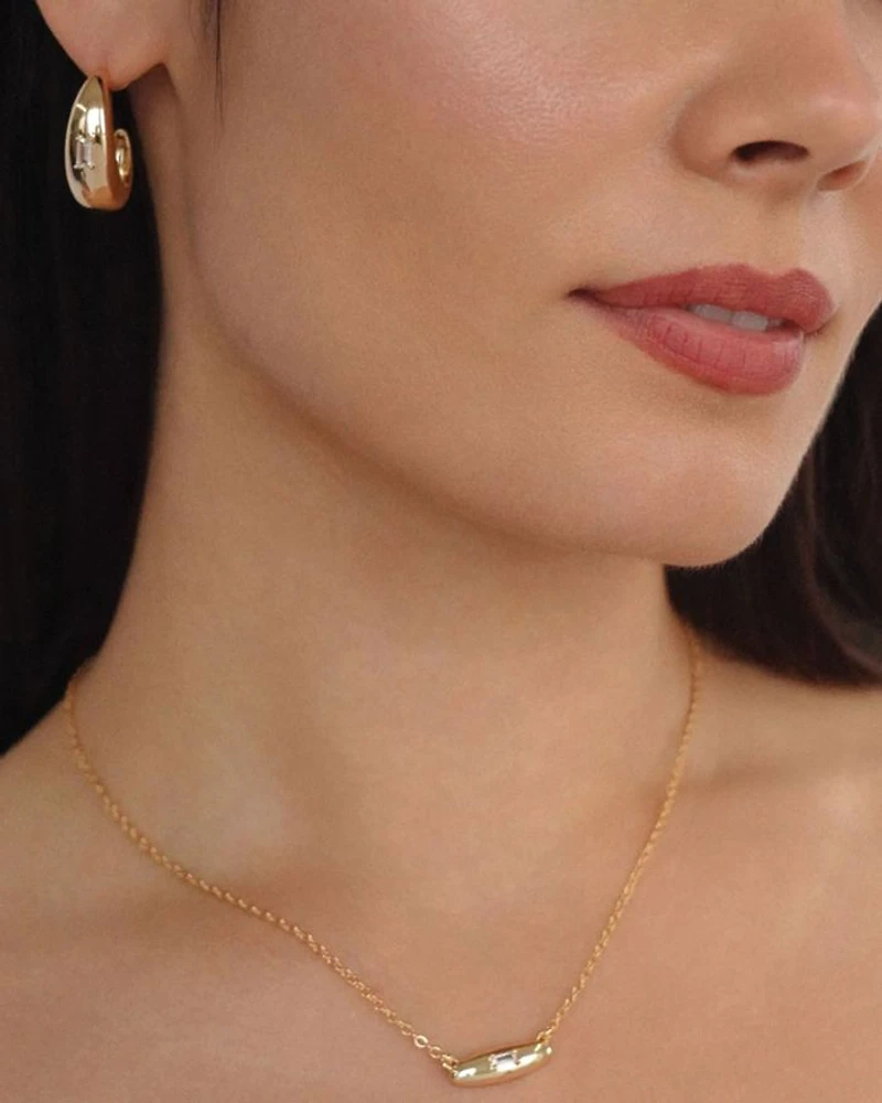 Baguette Cubic Zirconia Oval Dome Half Hoop Earrings