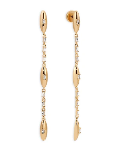 Baguette Cubic Zirconia Oval Dome Linear Drop Earrings