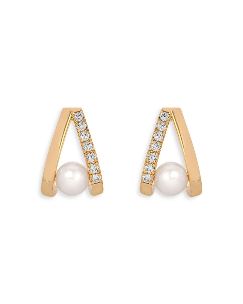 Pavé & Cultured Freshwater Pearl Split J Hoop Earrings