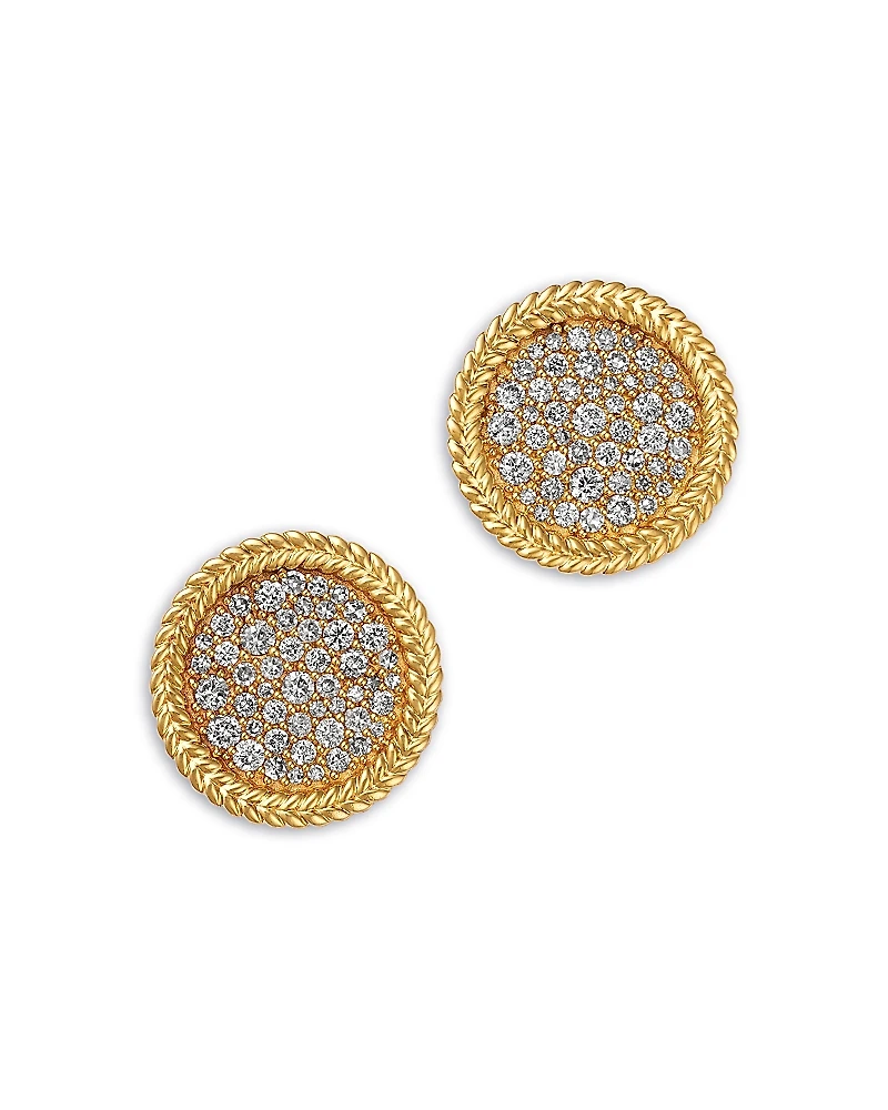 Bloomingdale's Fine Collection Diamond Pave Disc Studs with 14K Yellow Gold Bead Setting, 0.50 tcw