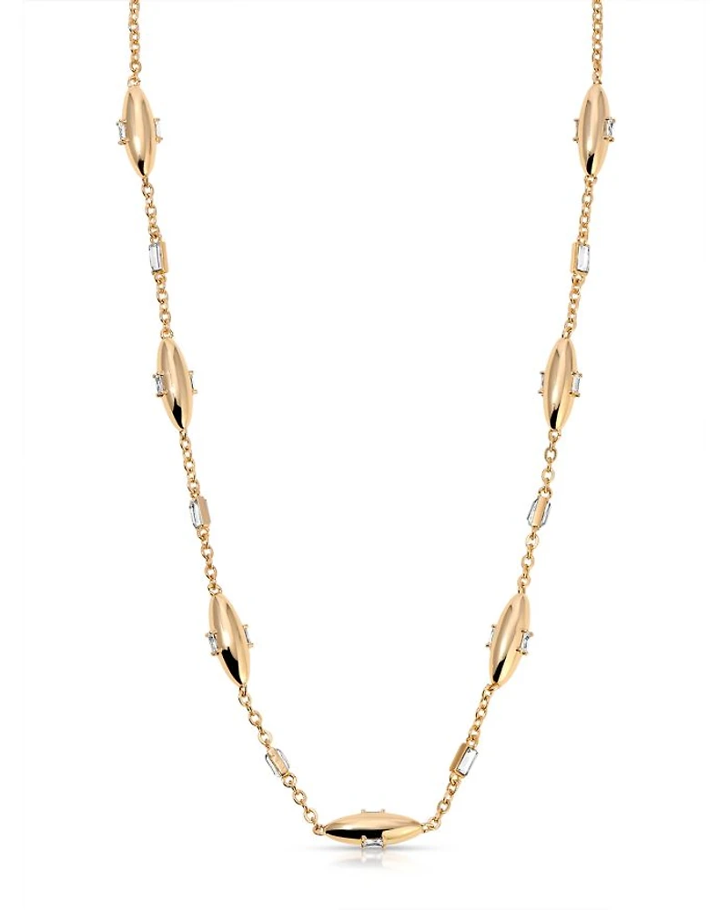 Baguette Crystal Oval Dome Chain Necklace, 12.5"-17.5"
