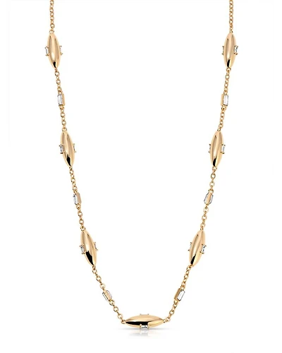 Baguette Crystal Oval Dome Chain Necklace, 12.5"-17.5"