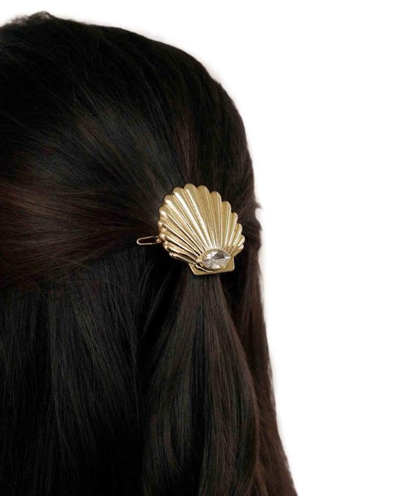 Santorini Cubic Zirconia Shell Hair Barrette