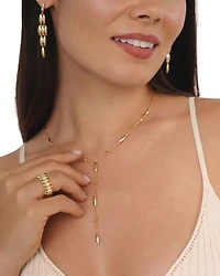 Baguette Crystal Oval Dome Lariat Necklace, 14.5"-19.5"