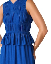 Shirred V Neck Midi Dress