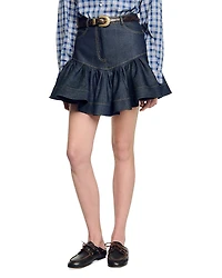 Sandro Ruffled Mini Denim Skirt