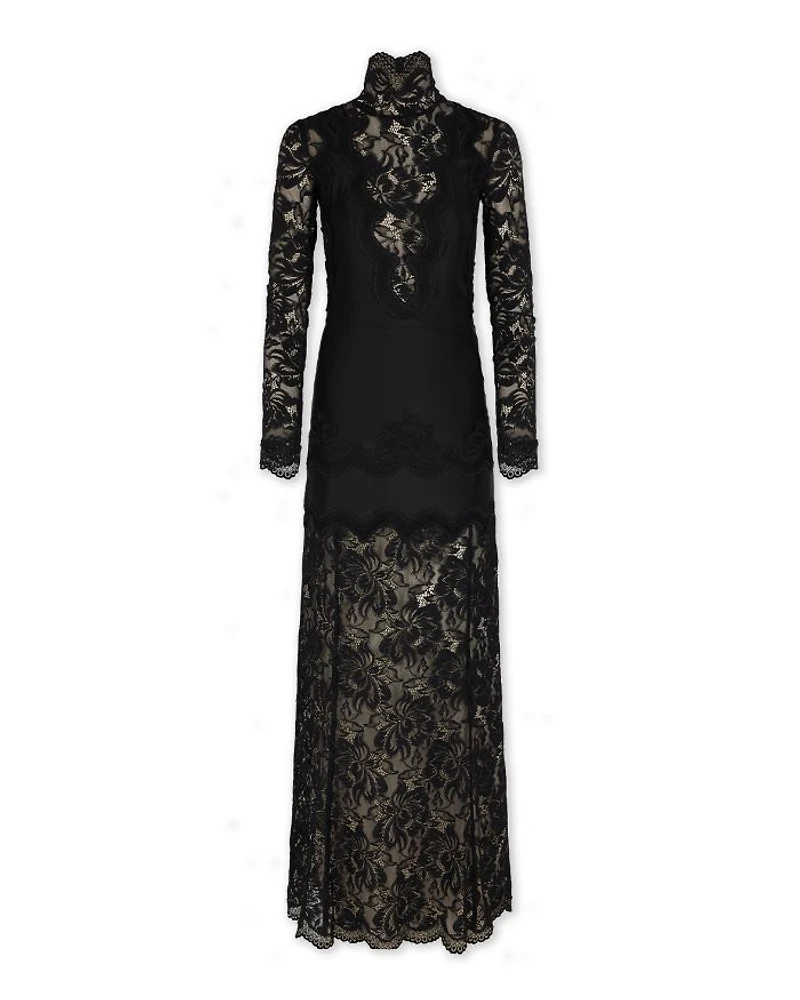 Floral Lace Mock Neck Maxi Dress