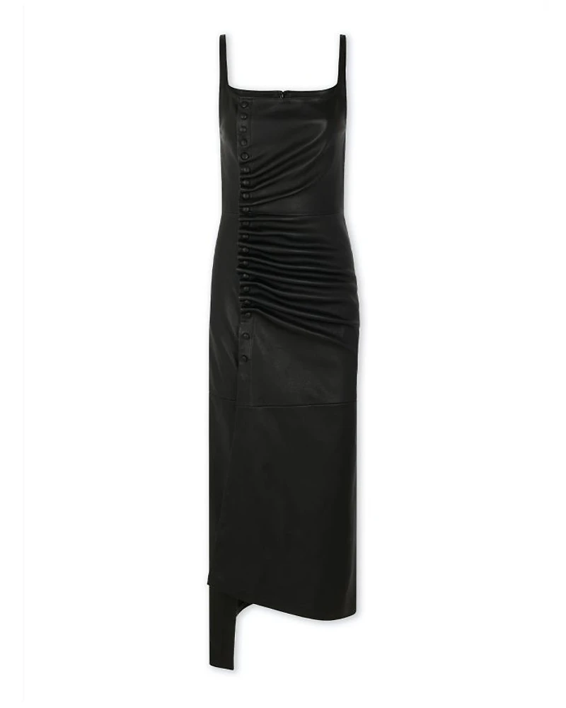 Leather Draped Asymmetric Dress