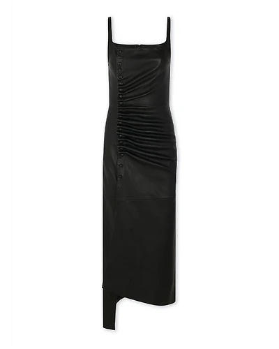 Leather Draped Asymmetric Dress