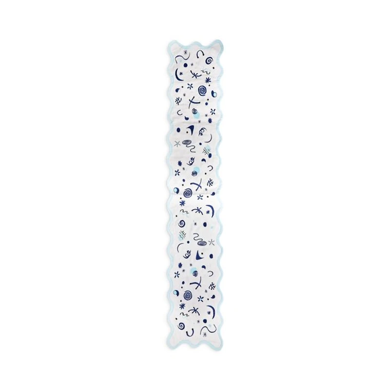 Celestial Linen Embroidered Runner in Blue