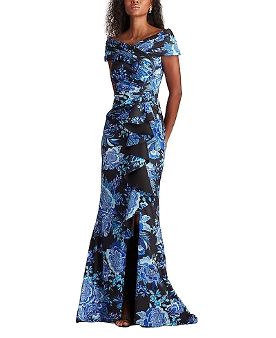 Tadashi Shoji Leticia Floral Waterfall Flounce Gown