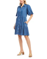 Puff Sleeve Tiered Shirtdress