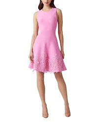 Teri Jon by Rickie Freeman Knit Fit-and-Flare Lace Trim Dress