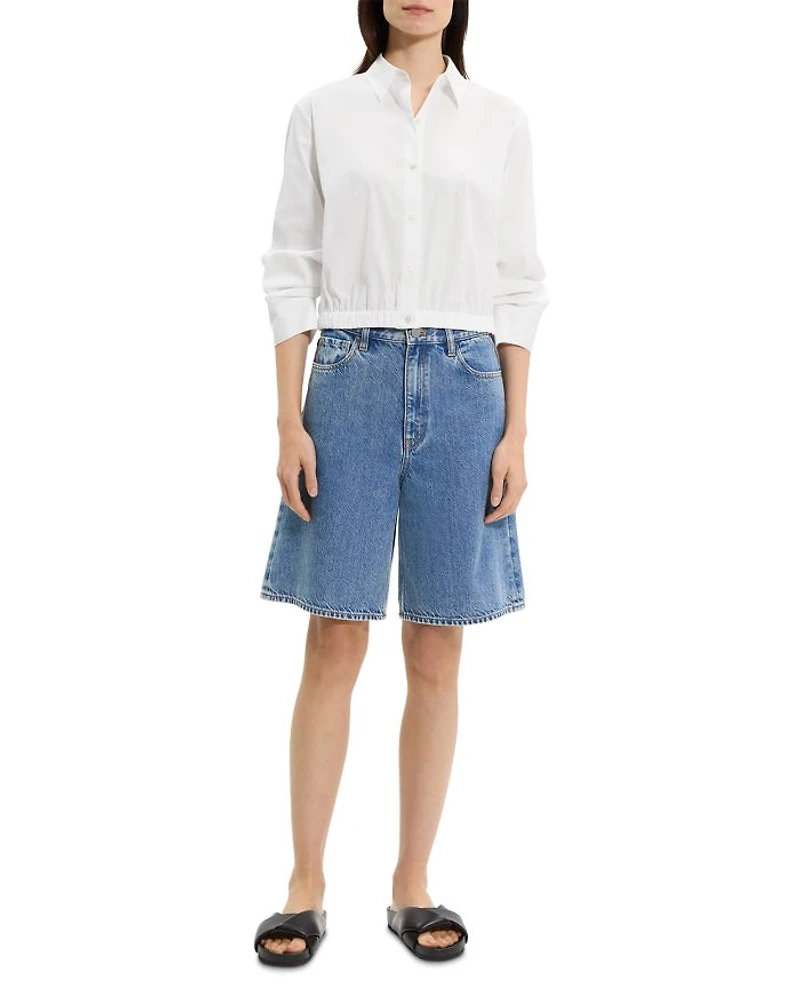 High Waisted Relaxed Long Shorts Cotton-Blend