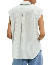 Cinched Cap-Sleeve Shirt Striped Cotton-Blend