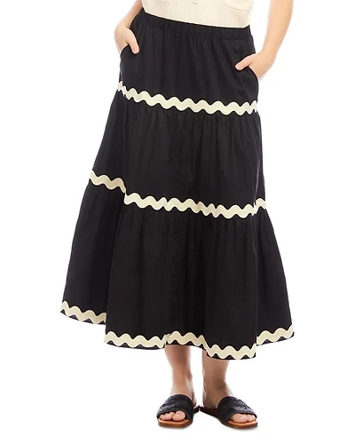 Ric Rac Trim Tiered Midi Skirt