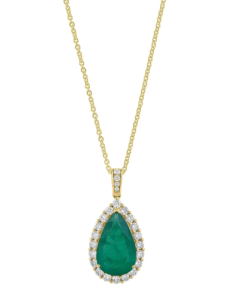 Bloomingdale's Fine Collection Luxe Collection Emerald & Diamond Pear Shaped Halo Pendant Necklace