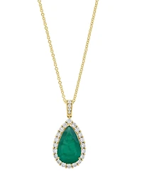 Bloomingdale's Fine Collection Luxe Collection Emerald & Diamond Pear Shaped Halo Pendant Necklace