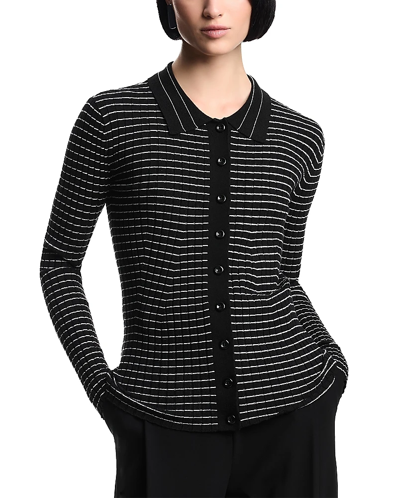 Emporio Armani Ribbed and Striped Button Up Cardigan Sweater