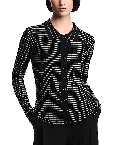 Emporio Armani Ribbed and Striped Button Up Cardigan Sweater